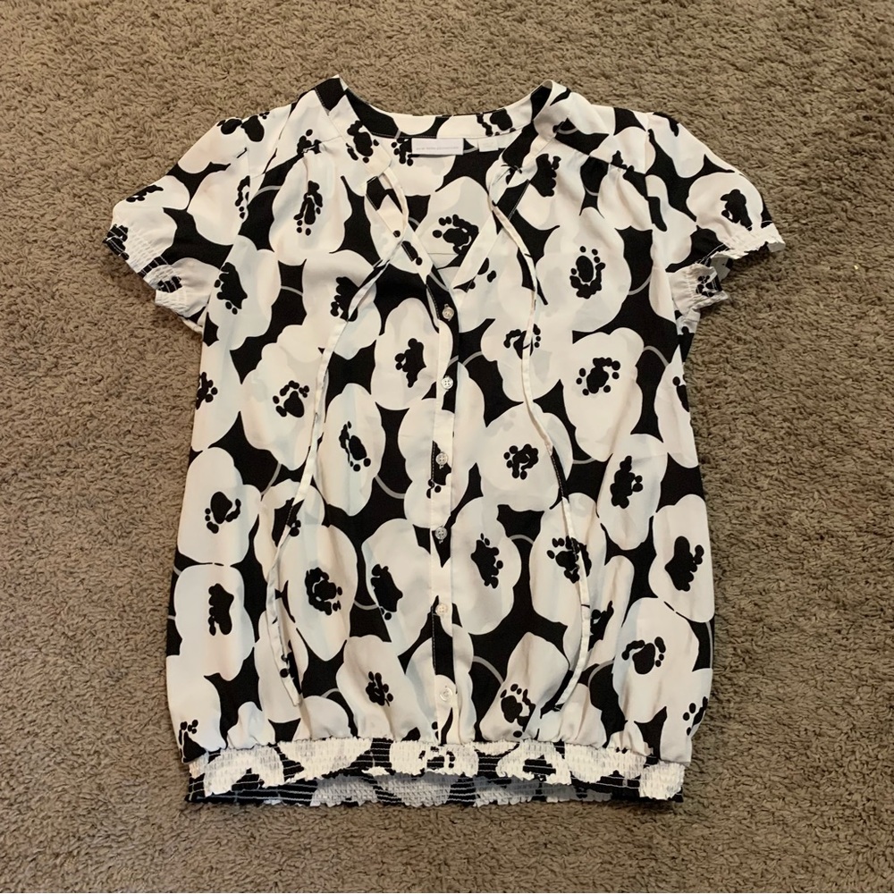 New York & Company Black and White Blouse Small
